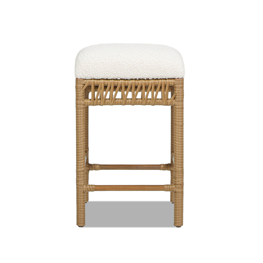 English Elm Jennifer Taylor Home - Lucia Handcrafted 25.5" Backless Boucle Counter Stool – Eco Resin Rattan Frame, Ivory White Comfort B2719P238395