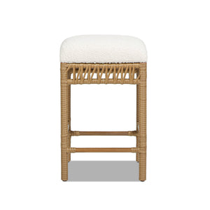 English Elm Lucia 25.5" Backless Upholstered Counter Stool With Resin Rattan Frame, Ivory White Boucle