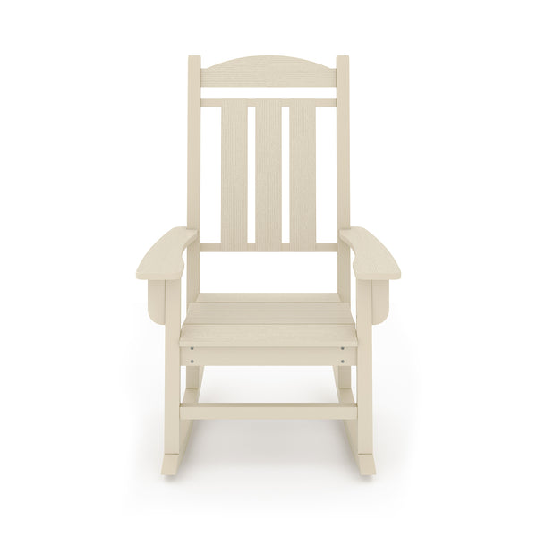 English Elm Beige Hdpe Poly Lumber Porch Rocking Chair with High Back for Outdoor Patio Use Beige B195P198775