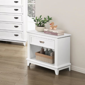 English Elm White Nightstand with Drawer & Shelf, Classic White Finish, Dovetail Drawer, No Assembly Needed —26"H bedside storage blend B011P365522
