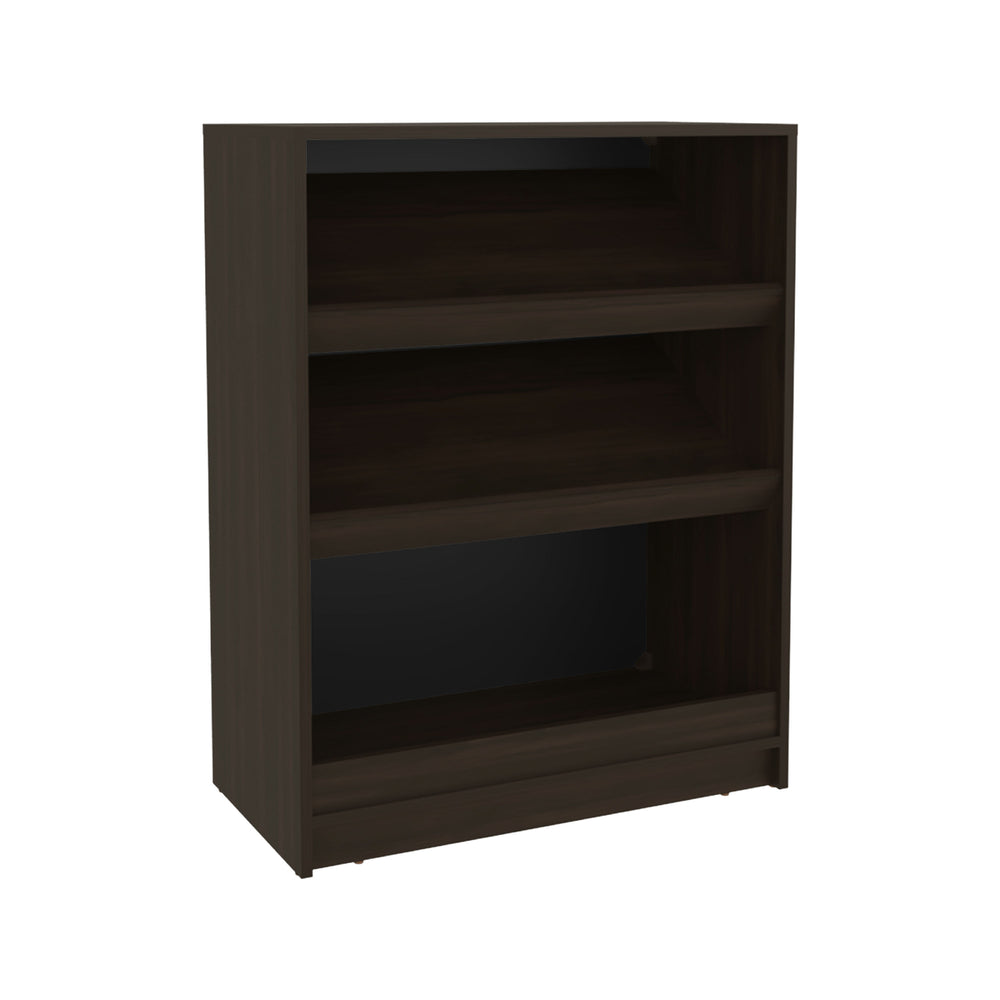 English Elm Toby 3-Tier Freestanding Shoe Rack Organizer — Walnut MDF Open Shelves, Holds 9 Pairs, Compact Entryway Storage B200P335360