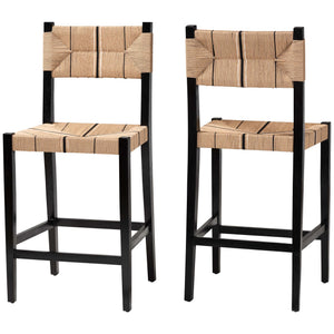 English Elm Modern Seagrass Woven Acacia Wood Dining Chair Set Bohemian Organic Style B2750P467777
