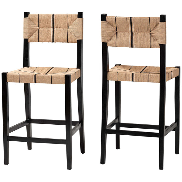 English Elm Modern Seagrass Woven Acacia Wood Dining Chair Set Bohemian Organic Style B2750P467777