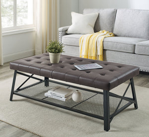 English Elm Tufted Faux Leather Button Top Coffee Table with Metal Legs for Modern Living Rooms B2748P493810