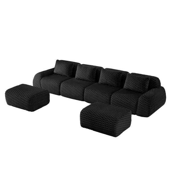 English Elm 146" U-shaped Modular Sectional Flannelette Sofa Deep Lounge Seating with Ottoman W714S01537