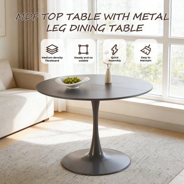 English Elm 42.1" Round Marble Look Pedestal Dining Table Mid Century Modern Seats Six Grey W234P453953
