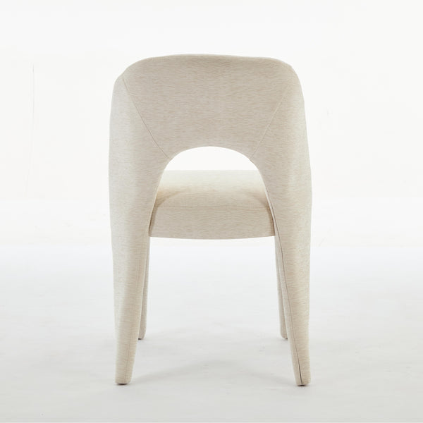 English Elm Cream Chenille Dining Chair Set of 2 with Hollow Back, Iron Frame KD Assembly, 300lb Capacity, Cozy Elegance W3615P340380