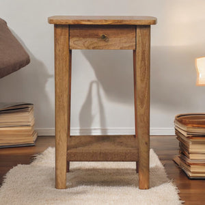 English Elm Solid Wood Bohemian End Table with Rope Shelf and Drawer for Living Room Decor B182P257642