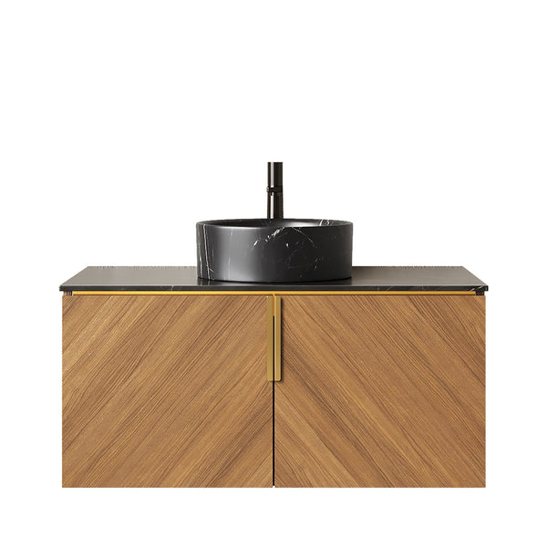 English Elm Dina Floating Bathroom Vanity Sintered Stone Top Glass Basin Striped Plywood Cabinet W2615S00550