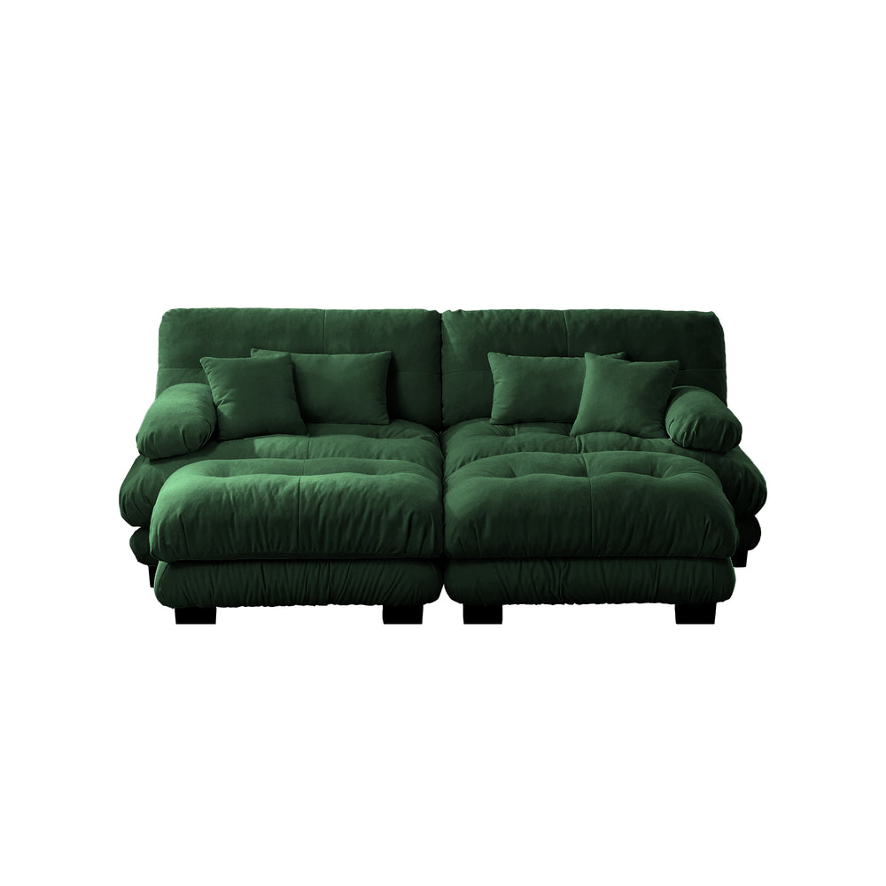 English Elm Cloud 2-Seater Sleeper Sofa In Chenille Green - Modern Vintage Comfort With Pillows & Ottomans W714S01090