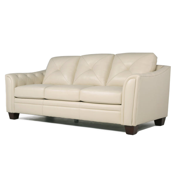 English Elm Modern Tufted Leather Sofa with Diamond Topstitching, Solid Wood Legs, Durable High-Resilience Comfort Ivory B193P200153