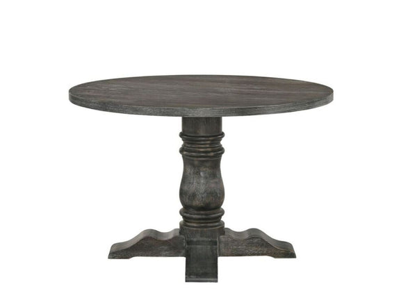 English Elm Leventis Weathered Finish Round Pedestal Dining Table with Knotty Oak Veneer Top and Sturdy Base Gray 29 L x 16 W x 8 H B2726S00138