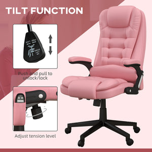 English Elm Homcom High Back Heated Massage Office Chair With 6 Vibration Points & Remote, Pink Ergonomic Comfort W2225P217507