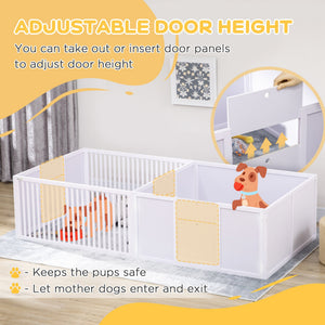 English Elm Pawhut Pine Whelping Box Two Room Puppy Pen with Removable Doors for Newborns W2225P173800