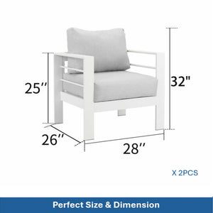 English Elm 2-pack Outdoor Cast Aluminum Armchairs with Uv Resistant Olefin Cushions for Patio White+Gray B082P454974