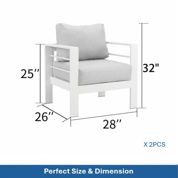 English Elm 2-pack Outdoor Cast Aluminum Armchairs with Uv Resistant Olefin Cushions for Patio White+Gray B082P454974
