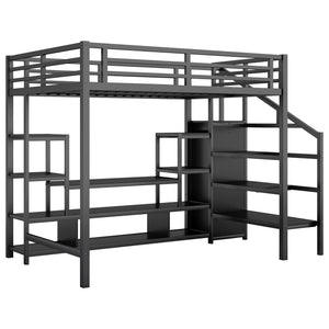 English Elm Full Size Metal Loft Bed With Integrated Tv Stand, Staircase & Wardrobe - Perfect For Kids & Teens! W2593S00012