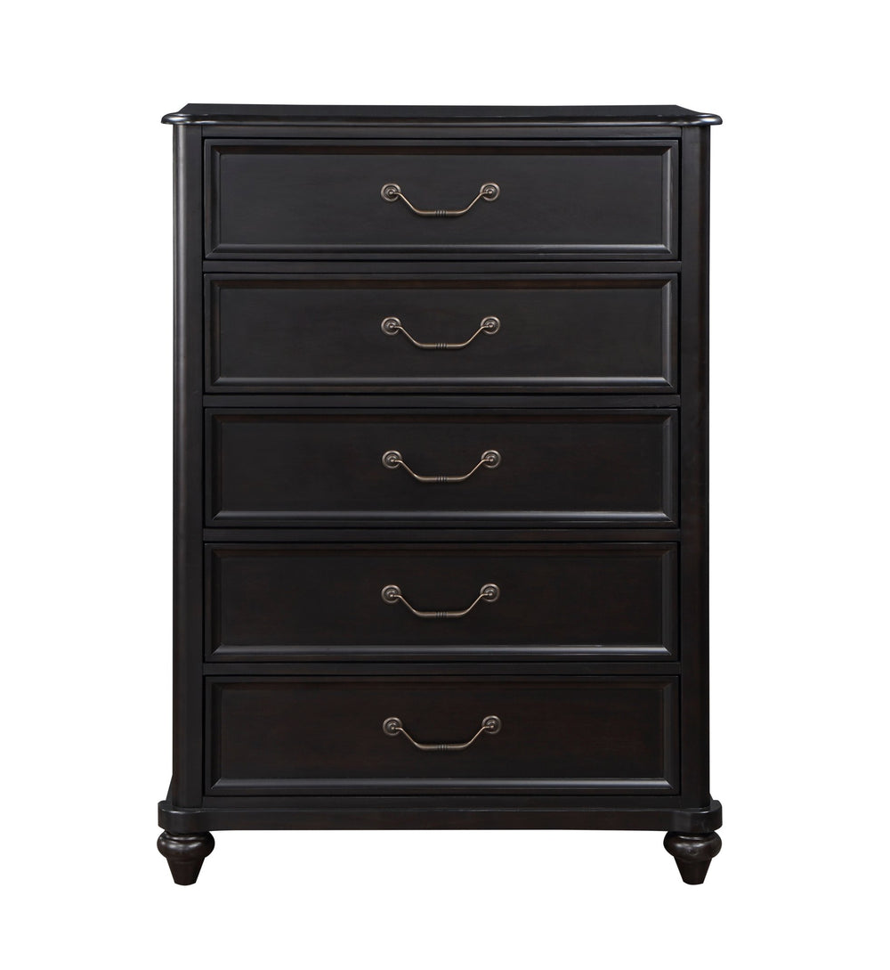 English Elm Charcoal Brown Birch Veneer Five Drawer Chest with Antique Pewter Handles Traditional Bedroom B011P225161