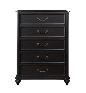 English Elm Charcoal Brown Birch Veneer Five Drawer Chest with Antique Pewter Handles Traditional Bedroom B011P225161