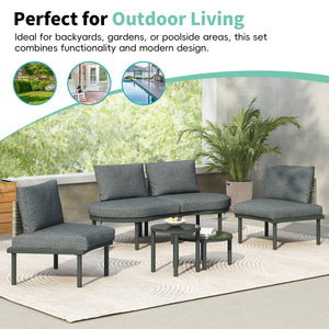 English Elm TOPMAX 6-Piece Modular Patio Sofa Set with 2 High-Low Coffee Tables, PE Wicker, Tempered Glass, Cushioned Comfort and Versatile Outdoor Configuration Gray SP100028AAE