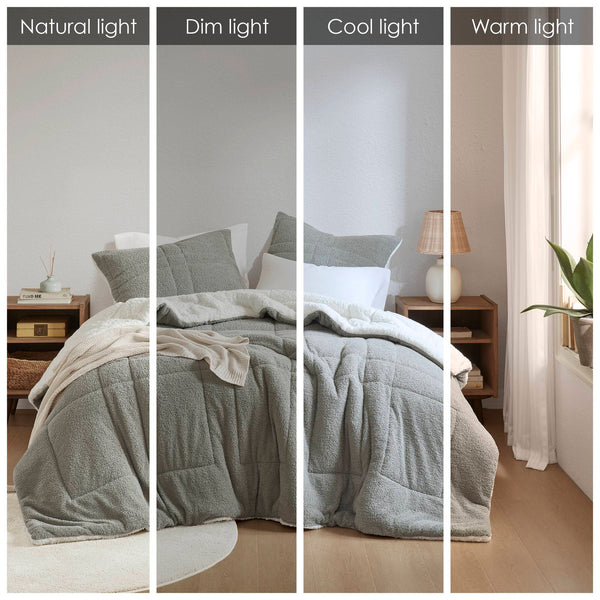 English Elm Comforter Plush twin set with faux feathersoft face and ivory sherpa reverse for cozy warmth and style Grey 23.23 L x 18.11 W x 9.45 H B035P294138