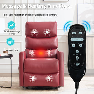 English Elm Heat Massage Rocker Swivel Recliner with Lumbar Relief and Tufted Fabric Lounge Chair W3224P321932