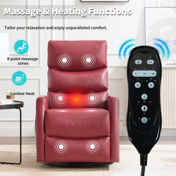 English Elm Heat Massage Rocker Swivel Recliner with Lumbar Relief and Tufted Fabric Lounge Chair W3224P321932