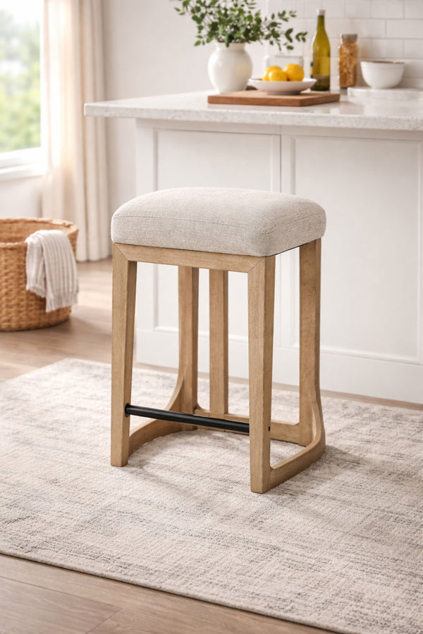 English Elm Counter Height Stool Knotty Oak Finish Upholstered Seat for Kitchen Island or Bar B2699P454947