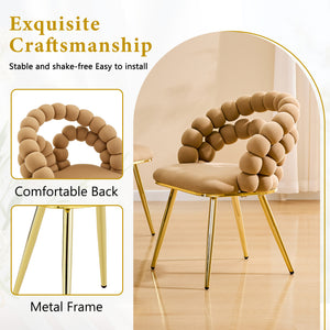 English Elm Modern Velvet Bubble Back Dining Accent Chair Set Glam Sculpted Upholstered Seating Brown,Gold W3875P446131