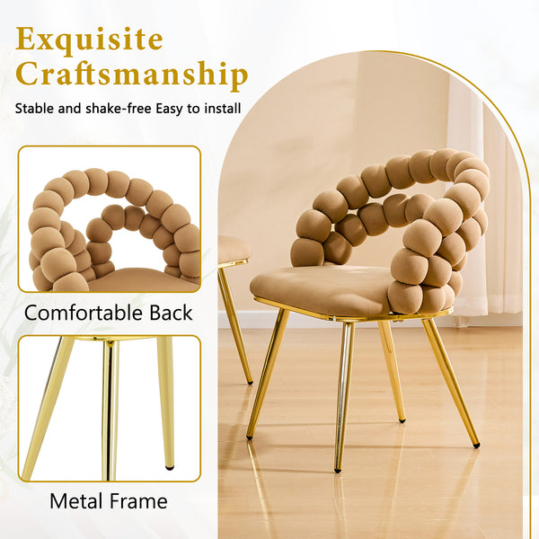 English Elm Modern Velvet Bubble Back Dining Accent Chair Set Glam Sculpted Upholstered Seating Brown,Gold W3875P446131