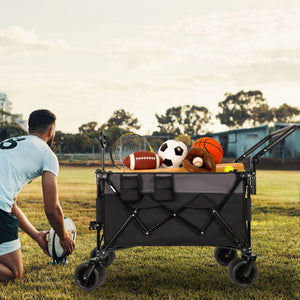 English Elm Multi-functional Folding Wagon with All-terrain Wheels Adjustable Handle Outdoor Hauler W2932P289380
