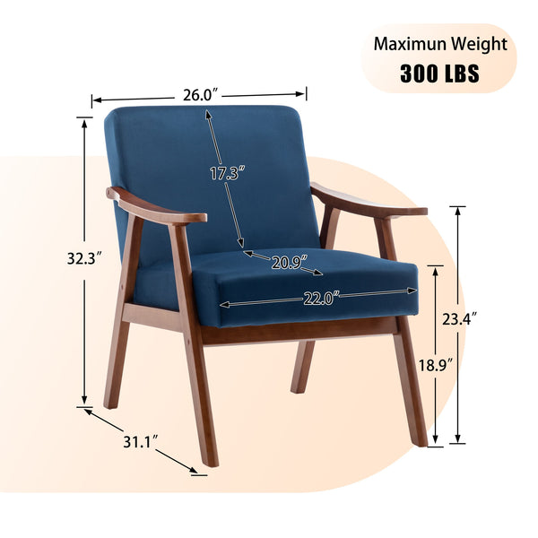 English Elm Mid-century Modern Wingback Accent Chair Solid Rubberwood Frame Tech Cloth Upholstery W2200P151516