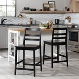 Solid Wood Ladder Back Counter Stool - Set of 2 Black ERKD7DBLWP Walker Edison