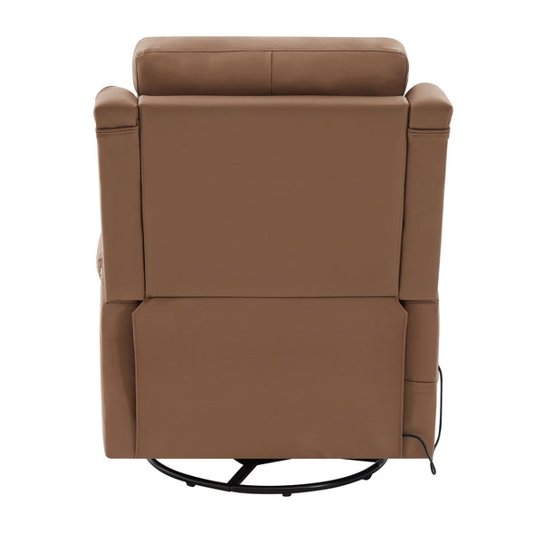 English Elm Modern Swivel Rocker Recliner Pu Leather Chair with Massage Heat and Storage Pocket Brown N763P399629D