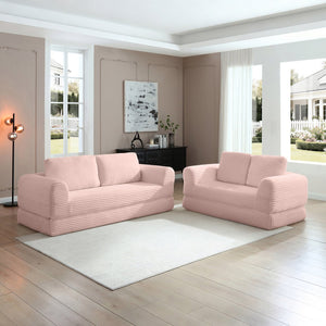 English Elm 2-in-1 Corduroy Futon Sofa Sleeper Modular Floor Couch for Studio and Guest Living Spaces Pink W1117S00373