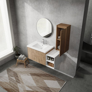 English Elm 42" Wall-Mounted Bathroom Vanity Set With Integrated Sink & Soft-Close Doors For Modern Spaces W999S00234