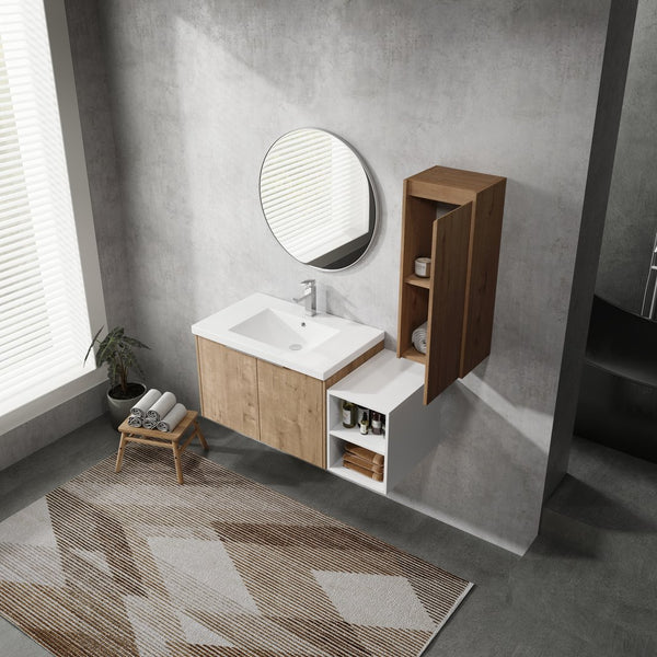 English Elm 42" Wall-Mounted Bathroom Vanity Set With Integrated Sink & Soft-Close Doors For Modern Spaces W999S00234