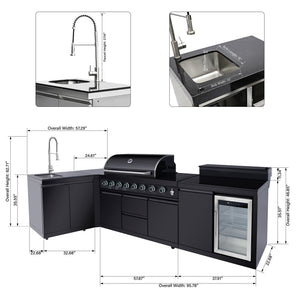 English Elm Outdoor Stainless Steel Grill Island with Sink Refrigerator and Built-in Bar Table W5007S00016
