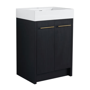 English Elm 24 Inch Freestanding Bathroom Vanity With Resin Sink, Soft-Close Doors & Adjustable Storage Options W999S00177