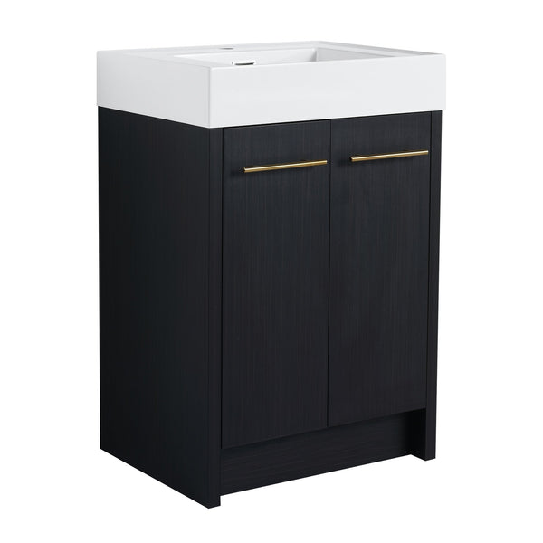 English Elm 24 Inch Freestanding Bathroom Vanity With Resin Sink, Soft-Close Doors & Adjustable Storage Options W999S00177