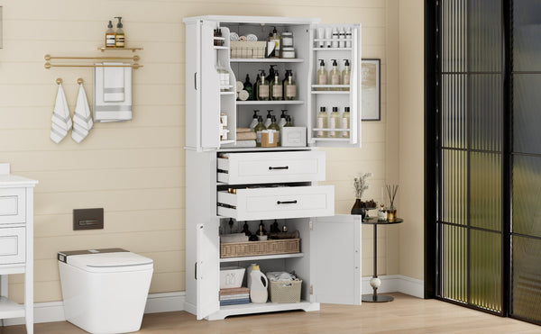 English Elm [video] Floor to Ceiling Matte Storage Cabinet with Drawers Shelves and Adjustable Interior White N759P407762K