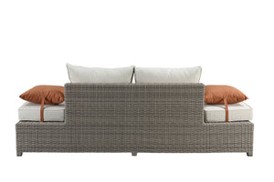 English Elm Salena Gray+Beige All-Weather Wicker Patio Sofa & Ottoman with 2 Toss Pillows, Foam Cushions, No-Assembly B2726P245456