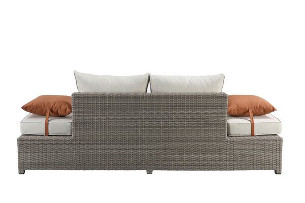 English Elm Salena Gray+Beige All-Weather Wicker Patio Sofa & Ottoman with 2 Toss Pillows, Foam Cushions, No-Assembly B2726P245456