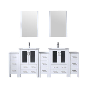 English Elm White Double Bath Vanity 84-inch with Side Cabinets, Scratch-Resist Ceramic Top, Faucets & Mirrors B2731S01218