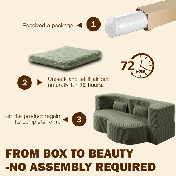 English Elm Modern Corduroy Floor Sofa Foldable Twin Sleeper Foam Filled for Dorms and Playrooms Green W1885P446610