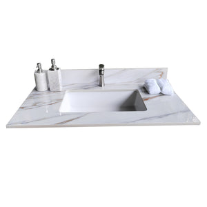 English Elm 37 Inch Marble Vanity Top - Elegant Carrara White With Undermount Sink & 4" Backsplash, Easy Install W2699P192441
