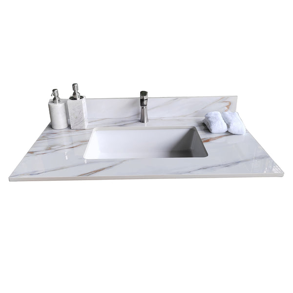 English Elm 37 Inch Marble Vanity Top - Elegant Carrara White With Undermount Sink & 4" Backsplash, Easy Install W2699P192441