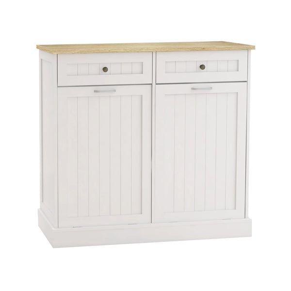 English Elm Two Drawer Tilt Out Trash Cabinet White Mdf Kitchen Storage with Appliance Top W282P160454