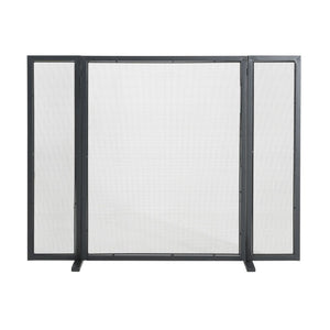 English Elm Quiana Three Panel Wrought Iron Hearth Screen Matte Black Mesh for Modern Loft Decor N775P386892B