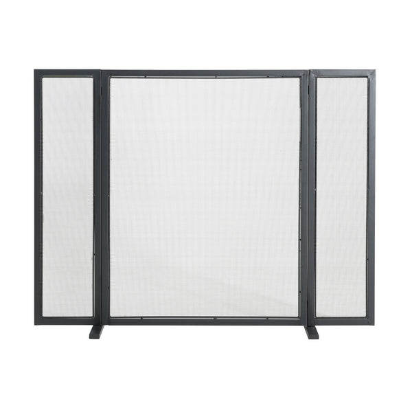 English Elm Quiana Three Panel Wrought Iron Hearth Screen Matte Black Mesh for Modern Loft Decor N775P386892B